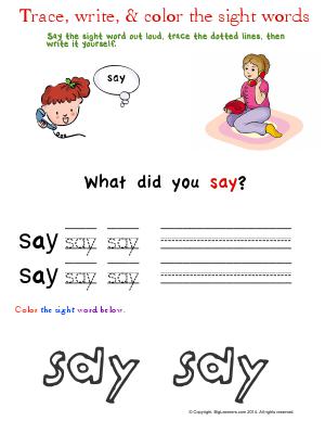 Preview image for worksheet with title Trace, Write, & Color the Sight Words