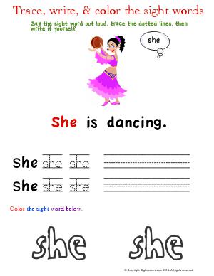 Preview image for worksheet with title Trace, Write, & Color the Sight Words