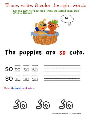 Preview image for worksheet with title Trace, Write, & Color the Sight Words