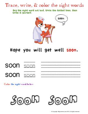 Preview image for worksheet with title Trace, Write, & Color the Sight Words