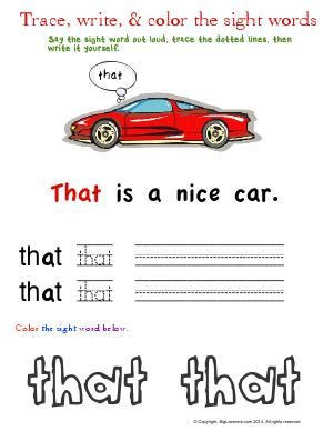 Preview image for worksheet with title Trace, Write, & Color the Sight Words