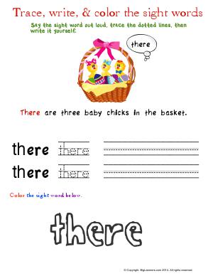 Preview image for worksheet with title Trace, Write, & Color the Sight Words