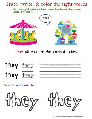 Preview image for worksheet with title Trace, Write, & Color the Sight Words