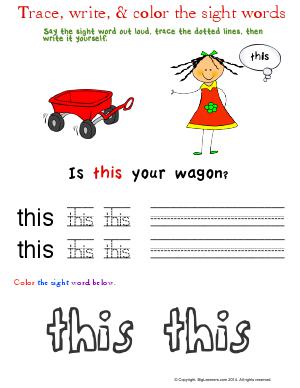 Preview image for worksheet with title Trace, Write, & Color the Sight Words