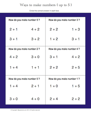 Preview image for worksheet with title Ways to Make a Number - up to 5