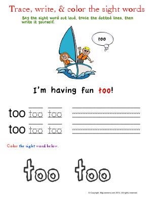 Preview image for worksheet with title Trace, Write, & Color the Sight Words