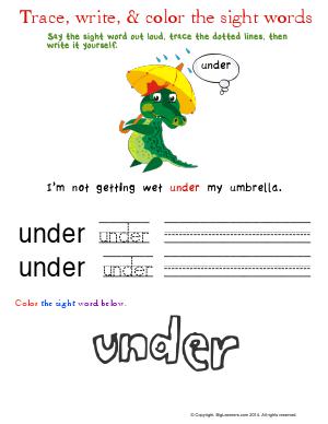 Preview image for worksheet with title Trace, Write, & Color the Sight Words