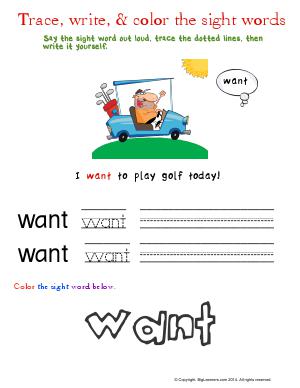 Preview image for worksheet with title Trace, Write, & Color the Sight Words