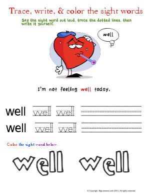 Preview image for worksheet with title Trace, Write, & Color the Sight Words