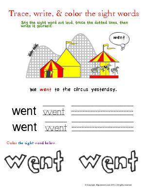 Preview image for worksheet with title Trace, Write, & Color the Sight Words