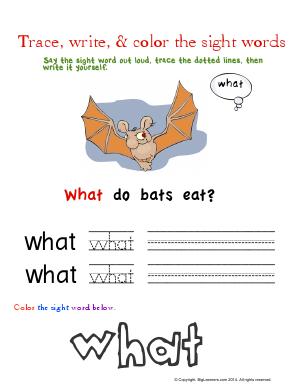 Preview image for worksheet with title Trace, Write, & Color the Sight Words