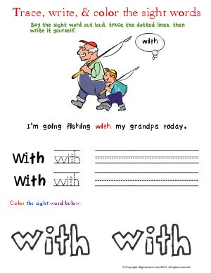 Preview image for worksheet with title Trace, Write, & Color the Sight Words