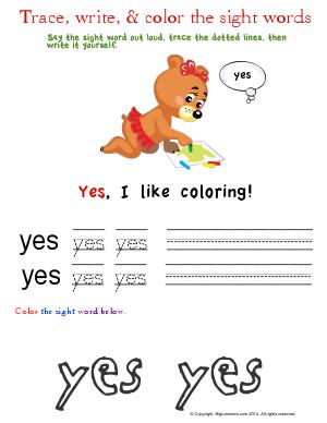 Preview image for worksheet with title Trace, Write, & Color the Sight Words