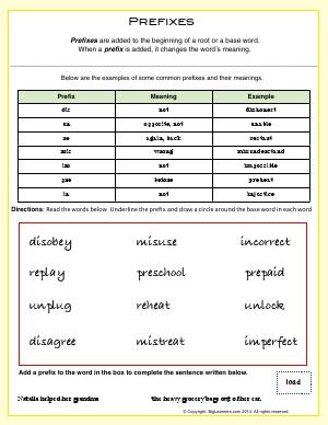 Preview image for worksheet with title Prefixes