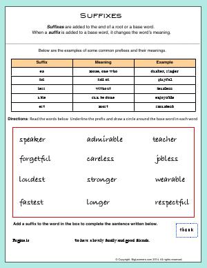 Preview image for worksheet with title Suffixes