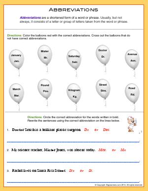 Preview image for worksheet with title Abbreviations