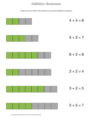 Preview image for worksheet with title Addition Sentences 2