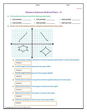 Preview image for worksheet with title Distance between Ordered Pairs - II