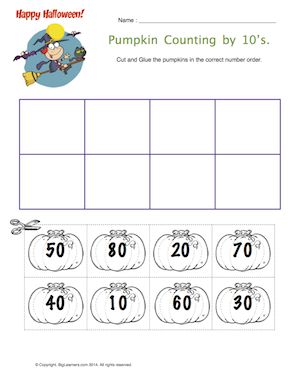 Preview image for worksheet with title Pumpkin Counting by 10's