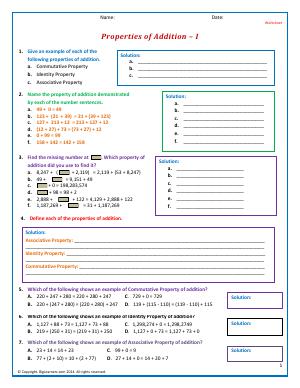 Preview image for worksheet with title Properties of Addition - I