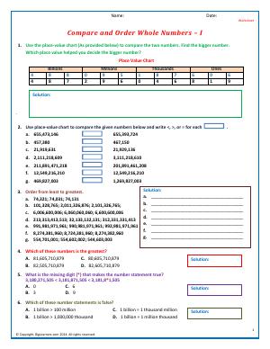 Preview image for worksheet with title Compare and Order - I