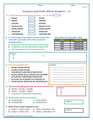 Preview image for worksheet with title Compare and Order - II