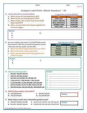 Preview image for worksheet with title Compare and Order - III