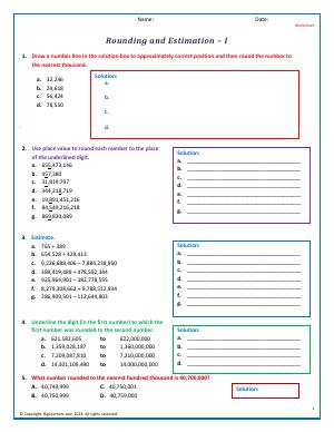 Preview image for worksheet with title Rounding and Estimation - I