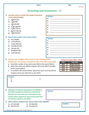 Preview image for worksheet with title Rounding and Estimation - II