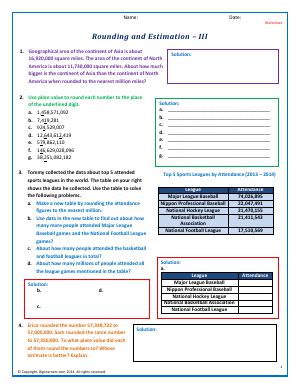 Preview image for worksheet with title Rounding and Estimation - III