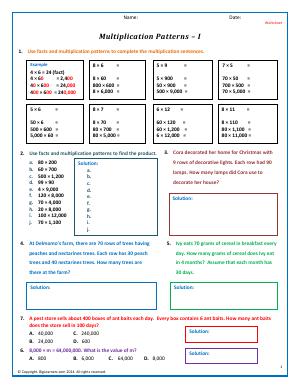 Preview image for worksheet with title Multiplication Patterns - I