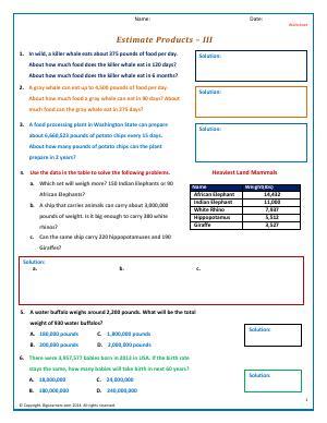 Preview image for worksheet with title Estimate Products - III