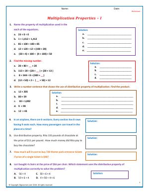 Preview image for worksheet with title Multiplication Properties- I