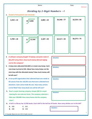 Preview image for worksheet with title Dividing by 2-Digit Numbers - I