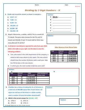 Preview image for worksheet with title Dividing by 2-Digit Numbers - II