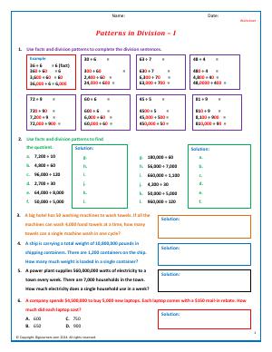 Preview image for worksheet with title Patterns in Division - I