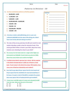 Preview image for worksheet with title Patterns in Division - III