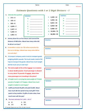 Preview image for worksheet with title Estimate Quotients with 1-2 Digit Divisors - I