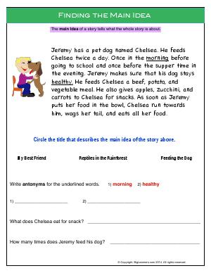 Preview image for worksheet with title Finding the Main Idea