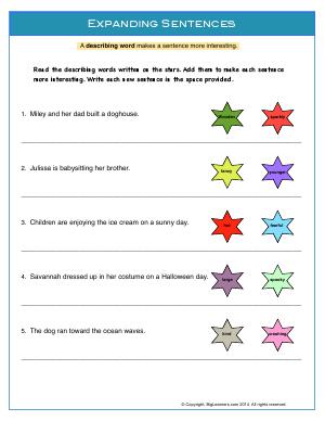 Preview image for worksheet with title Expanding Sentences