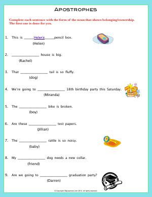 Preview image for worksheet with title Apostrophes