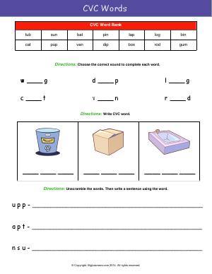 Preview image for worksheet with title CVC Words