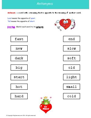 Preview image for worksheet with title Antonyms