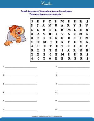 Preview image for worksheet with title Months