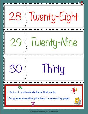 Preview image for worksheet with title Number Names Flashcards ( 28 - 30 )