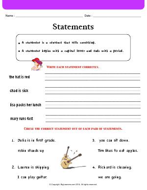 Preview image for worksheet with title Statements