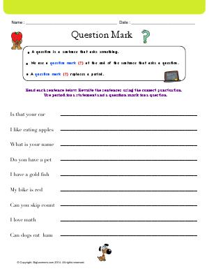 Preview image for worksheet with title Question Mark