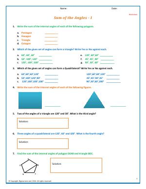 Preview image for worksheet with title Sum of the Angles - I