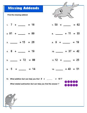 Preview image for worksheet with title Missing Addends 2