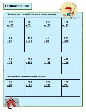 Preview image for worksheet with title Estimate Sums